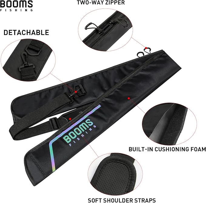 Booms Fishing PB3 6.4ft~8ft Fishing Rod Case, Portable Folded Fishing Pole Case with Two-Way Zippers, 1ft /7.7" Extended Design Fishing Rod Bag, Fit for 2~3 Fishing Poles, 76"~96"