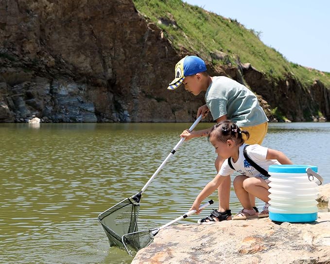YVLEEN Kids Fishing Net for Lakes - Minnow Nets for Kids - Aluminum Collapsible Telescopic Fishing Pole Handle and Nylon Mesh Small Fishing net - Butterfly Nets for Kids Outdoor Playing