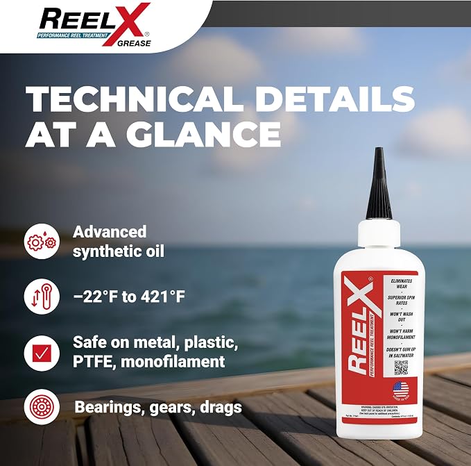 ReelX Fishing Reel Grease, Marine-Grade Anti-Rust Lubricant for Bearings, Spinning, Baitcasting, Spincast, Fly, Trolling & Electric Reels, Corrosion Prevention & Control
