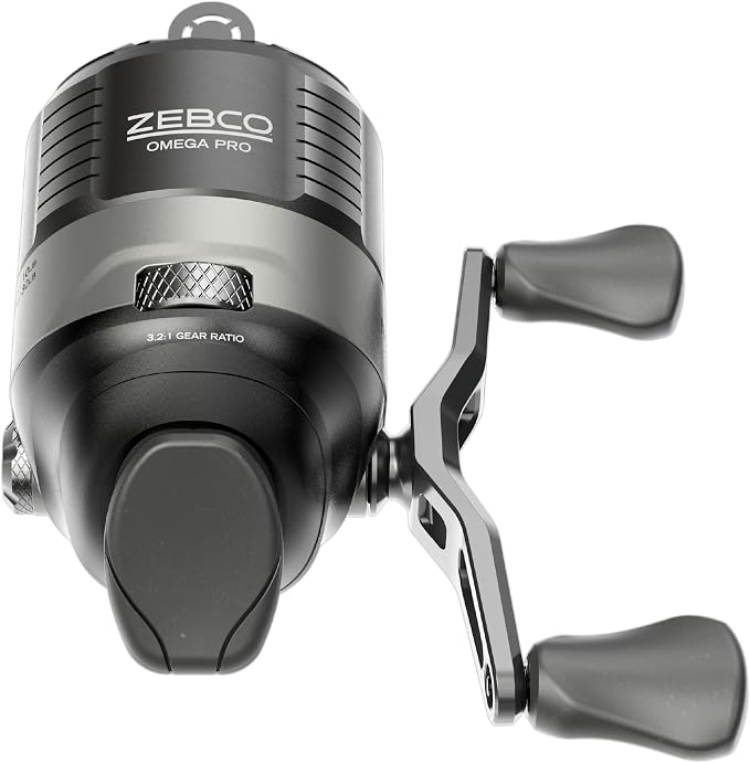 Zebco Omega Pro Spincast Fishing Reel, Dual Ceramic Pick-up Pins, Solid-Brass Pinion Gear, GlideLine ll Line Retrieval System, Pre-Spooled