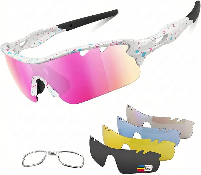 BangLong Polarized Cycling Sunglasses for Men Women, 26g Sports Sunglasses with 5 Lenses for Running Fishing Baseball Driving