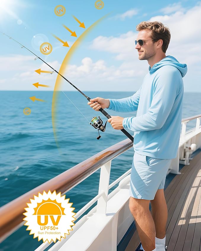 Runhit UPF 50+ Fishing Shirts for Men Long Sleeve Sun Protection Hoodie Lightweight Outdoor Workout Hiking Running Rash Guard