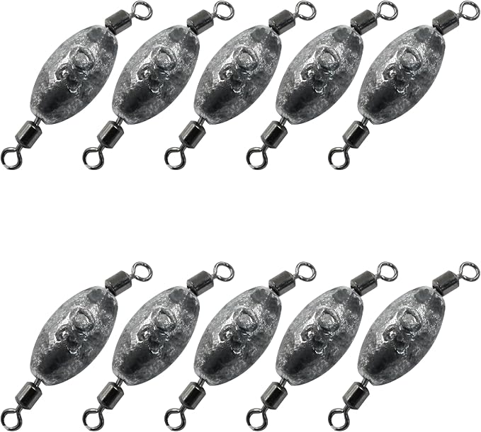 Uenhoy Fishing Weights Inline Trolling Fishing Sinker Tackle with Inner Swivels, Oval Drop Casting Fishing Weight Sinkers