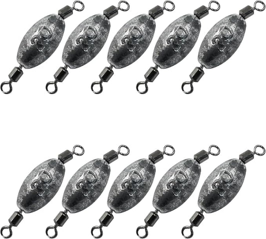 Uenhoy Fishing Weights Inline Trolling Fishing Sinker Tackle with Inner Swivels, Oval Drop Casting Fishing Weight Sinkers