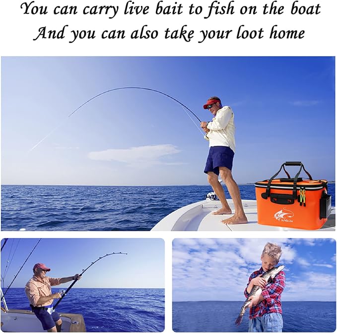 Grneric Fishing Bucket, 6Gallon/8Gallon/10Gallon Foldable Fish Bucket,Live Fish Container Multi-Functional Live Fish Bait Bucket,Outdoor Camping EVA Fishing Bag and Fish Protection Bucket