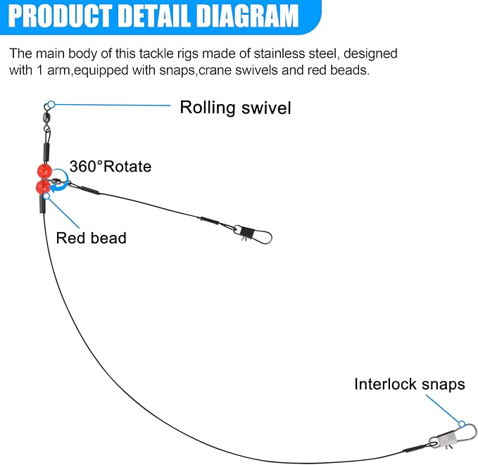 Fishing Leaders Saltwater Tackle Surf Fishing Rigs High Strength Steel Fishing Wire Leaders with Swivel Snaps Beads Gear Equipment for Lures Bait Hooks, 1Arm 2Arms & 3Arms
