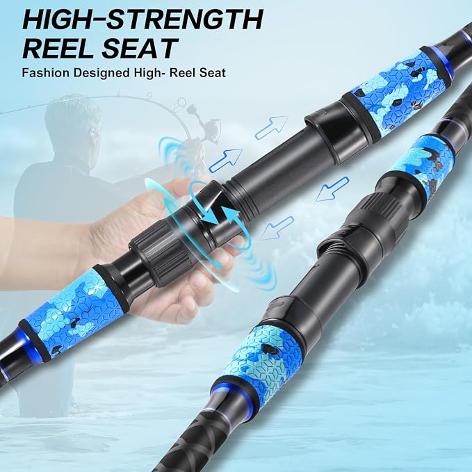 Sougayilang Surf Fishing Rod Portable Travel MH/H Surf Spinning Rod 4 Piece Carbon Fiber Saltwater Fishing Rod 10'/11'/12'/15'