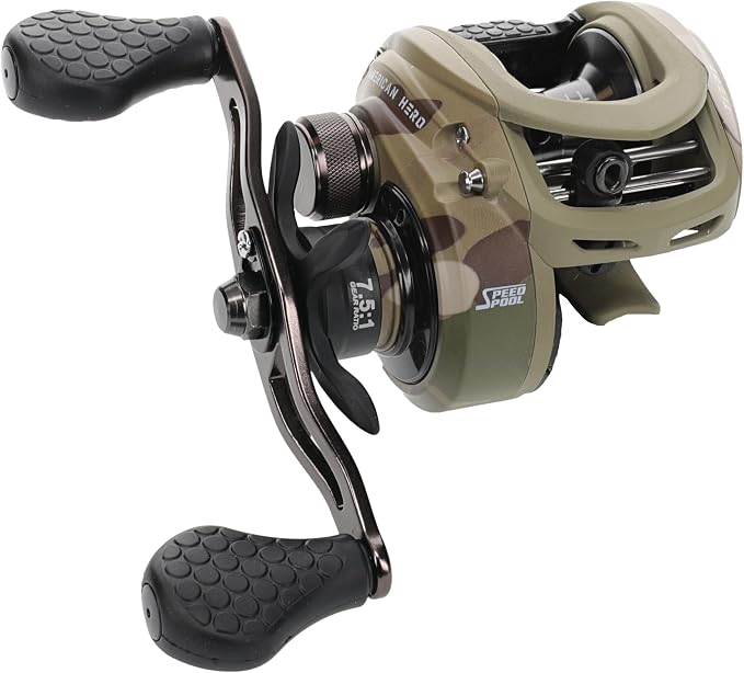 Lew's American Hero Tier 1 Baitcast Fishing Reel, 9+1 Stainless Steel Ball Bearings, 7.5:1 Gear Ratio, Multicam