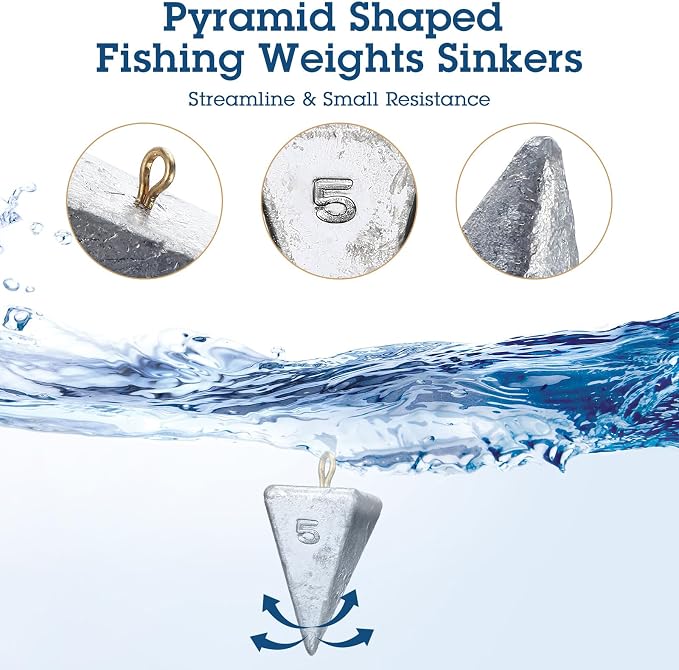 Zhanmai 27 Pieces Pyramid Fishing Weights Sinkers Triangle Rig Pyramid Sinkers for Ocean Saltwater Surf Bass Catfish Fishing Weights Casting Gear Tackle Essential
