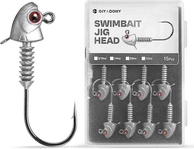 Swimbait Jig Heads with Stacked Cone Keeper, Minnow Style Eye Fishing Jighead 3/16 1/4 3/8 1/2oz (15 PCs)