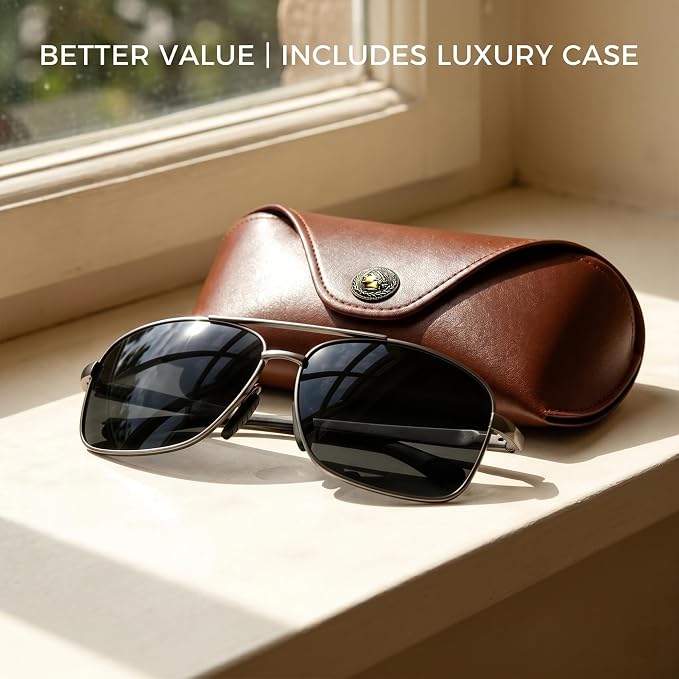 SUNGAIT Ultra Lightweight Rectangular Polarized Sunglasses Men UV400 Protection