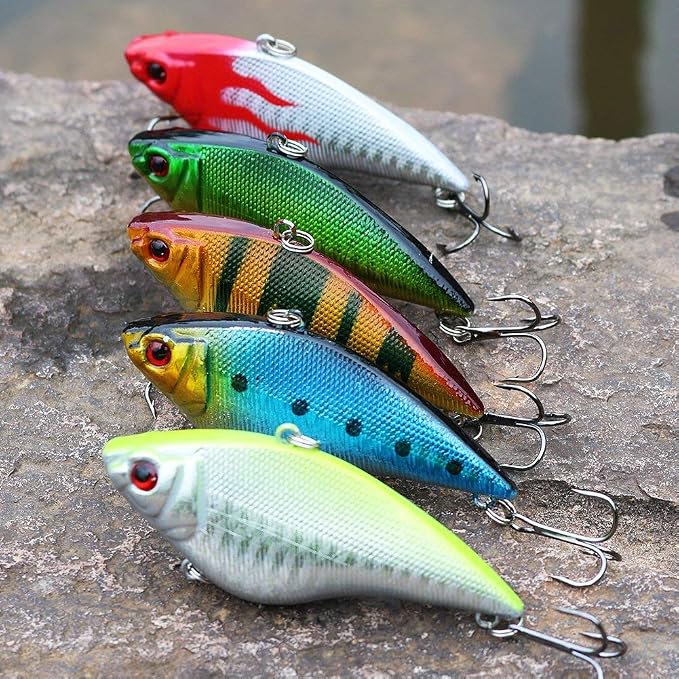 Sougayilang Fishing Lures Large Hard Bait Minnow VIB Lure with Treble Hook Life-Like Swimbait Fishing Bait Popper Crankbait Vibe Sinking Lure for Bass Trout Walleye Redfish