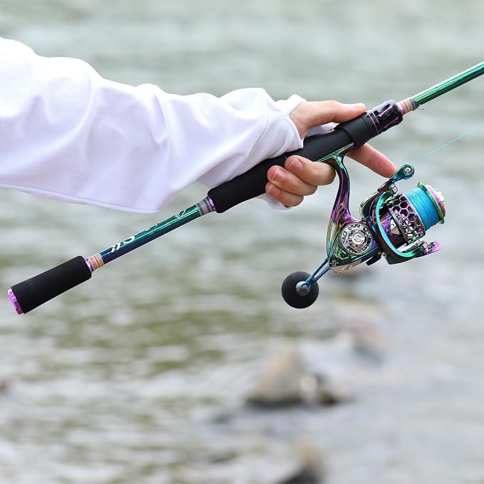 Sougayilang Spinning Fishing Reel Rod Combo, Two Pieces Colorful Poratble Light Weight Fishing Rod with Powerful Fishing Gear for Freshwater Bass Trout Fishing