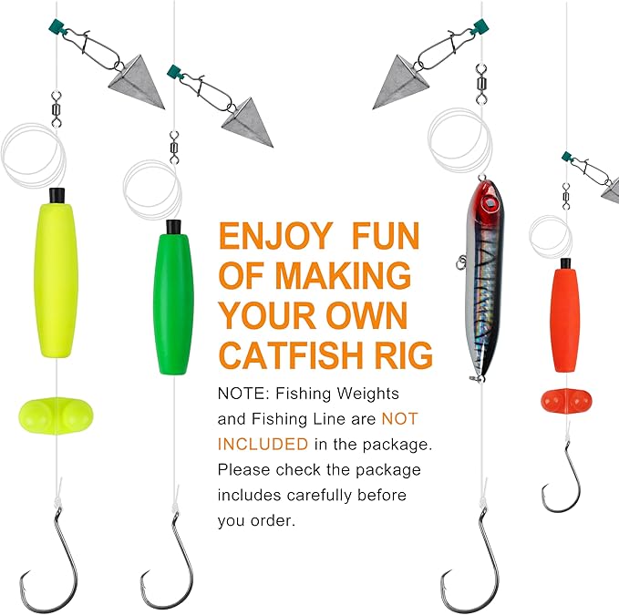 Catfishing Tackle Making Kit Catfish Rig Accessories, 110/148pcs Santee Rig Catfishing Tackle with Catfish Floats Catfish Rattles Peg Floats Hooks Swivels Sinker Slides Catfishing Equipment