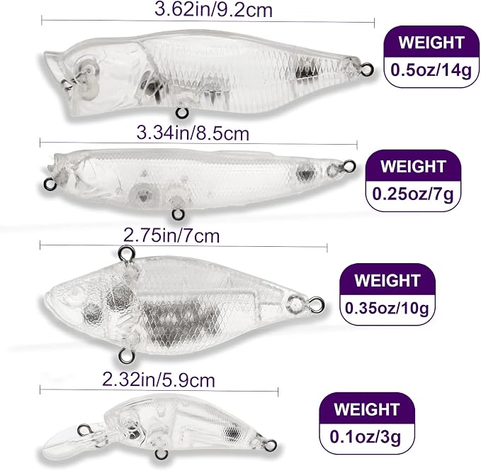 10pcs/20pcs Fishing Blanks Lures Kit Fishing Topwater Unpainted Swimbait Unpainted Crankbaits Hard Baits DIY Lure for Bass Salmon Trout Saltwater and Freshwater