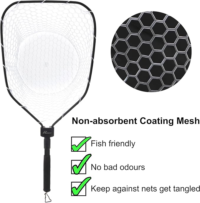 GOODCAT Fly Fishing Net, Bass Trout Landing Net, Folding Fishing Nets Fresh Water, Safe Fish Catching or Releasing, Fly Fishing net Magnetic Release