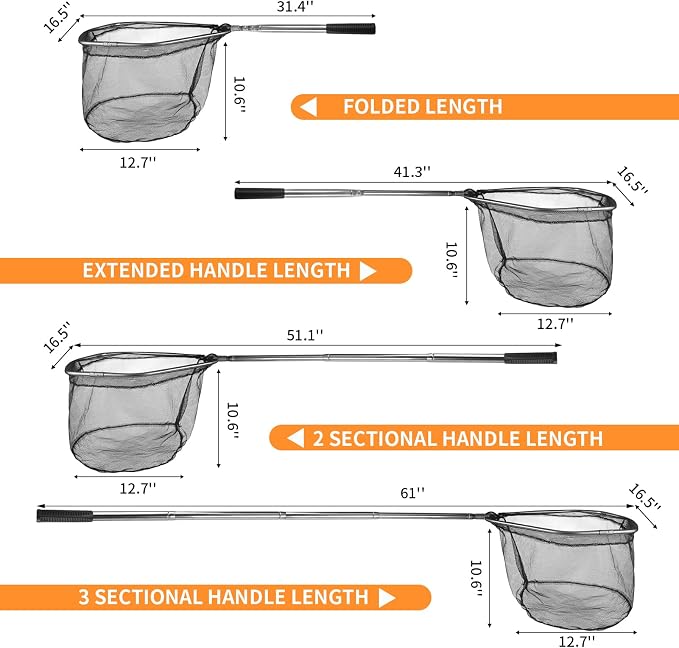 Yeahmart Fishing Landing Net with Telescopic Aluminum Handle Pole, Collapsible Nylon Mesh Minnow Fish Net for Saltwater & Freshwater, Portable Fishing Gear for Kids, Men, Women, Extends 21-75 Inches