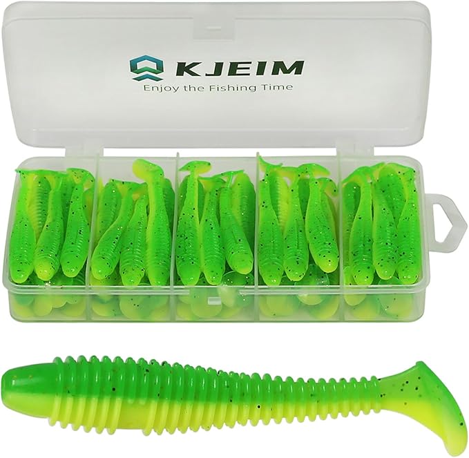Paddle Tail Swimbaits, 50 PCS Ribbed 3 Inchs Soft Plastic Fishing Lures for Bass Trout Crappie Walleye Saltwater/Freshwater Fishing
