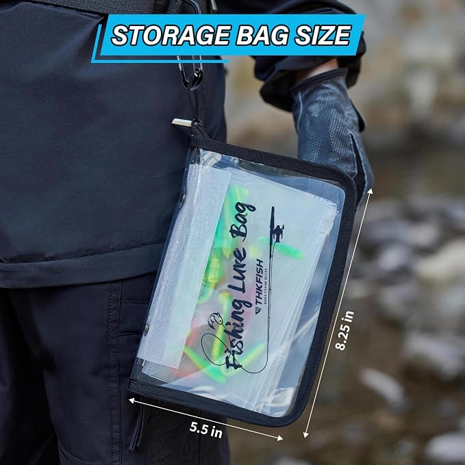 THKFISH Fishing Bait Binder, Clear Soft Plastic Bait Bags with 15pcs Thickened Ziplock Bag Storage for Hooks, Sinkers & Fishing Accessories