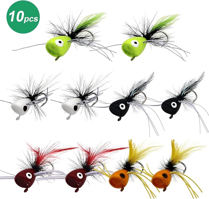 Fly Fishing Poppers, Topwater Fishing Lures Bass Crappie Bluegill Sunfish Panfish Trout Salmon Perch Steelhead Flies for Fly Fishing Bass Panfish Bluegill Trout Salmon