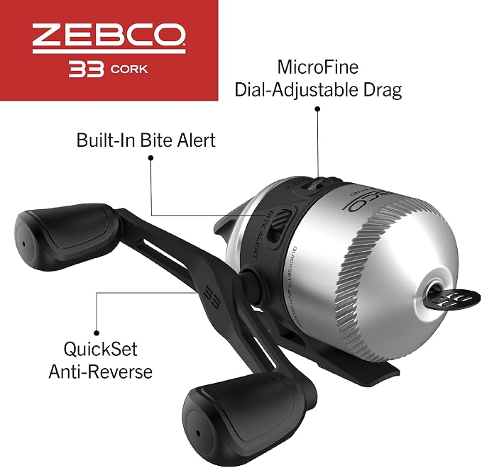 Zebco 33 Cork Reel and Fishing Rod Combo, Graphite Rod with Cork Handle, QuickSet Anti-Reverse Fishing Reel with Bite Alert
