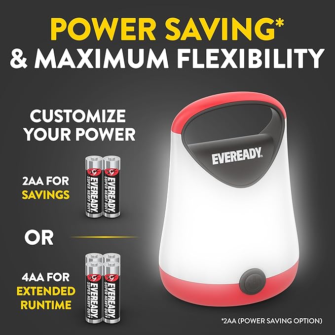 Eveready LED Camping Lantern X-250, Bright Tent Lights, Rugged Water Resistant LED Lanterns, 100 Hour Run-time, Red and Black (Pack of 2)