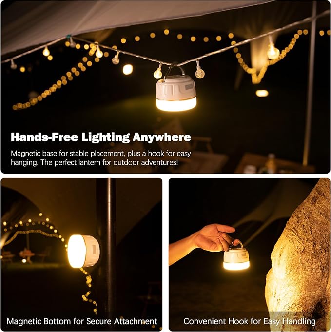 Yonktoo Rechargeable LED Camping Lantern 1000LM, 300H Runtime, 6400mAh, IPX5 Waterproof Tent Light for Camping, Hiking, Power Outages, Home, Emergency Use - Wireless Remote Edition,White