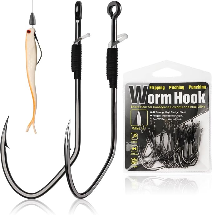 Dovesun Weedless Worm Hooks Wacky Rig Hooks Texas Rig Hooks 30PCS Professional V Bass Fishing Hooks for Freshwater Saltwater 1/0 2/0 3/0