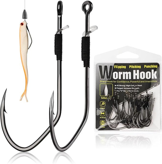 Dovesun Weedless Worm Hooks Wacky Rig Hooks Texas Rig Hooks 30PCS Professional V Bass Fishing Hooks for Freshwater Saltwater 1/0 2/0 3/0