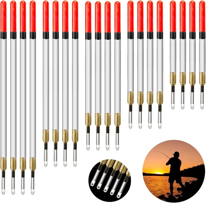 Realure 20 Pcs/5 Sizes Fishing Floats Set 11/13/15/17/19 cm Fishing Tackle Wagglers Straight Insert Fishing Pipe Transparent Coarse Tube for Deep Water Sea Fishing Bait Suspend in Target Water Layer