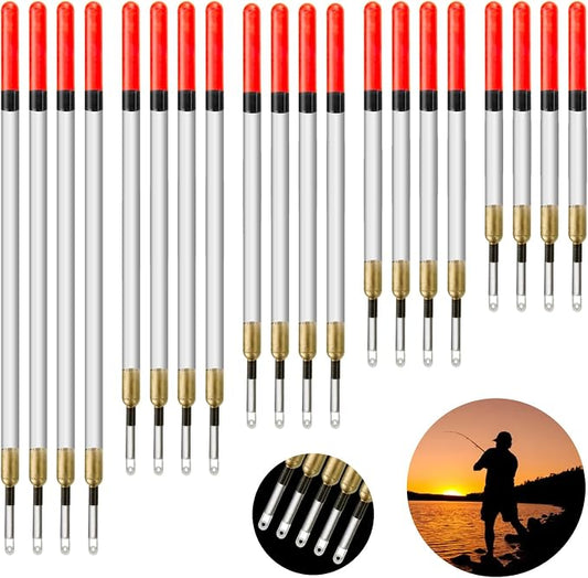Realure 20 Pcs/5 Sizes Fishing Floats Set 11/13/15/17/19 cm Fishing Tackle Wagglers Straight Insert Fishing Pipe Transparent Coarse Tube for Deep Water Sea Fishing Bait Suspend in Target Water Layer
