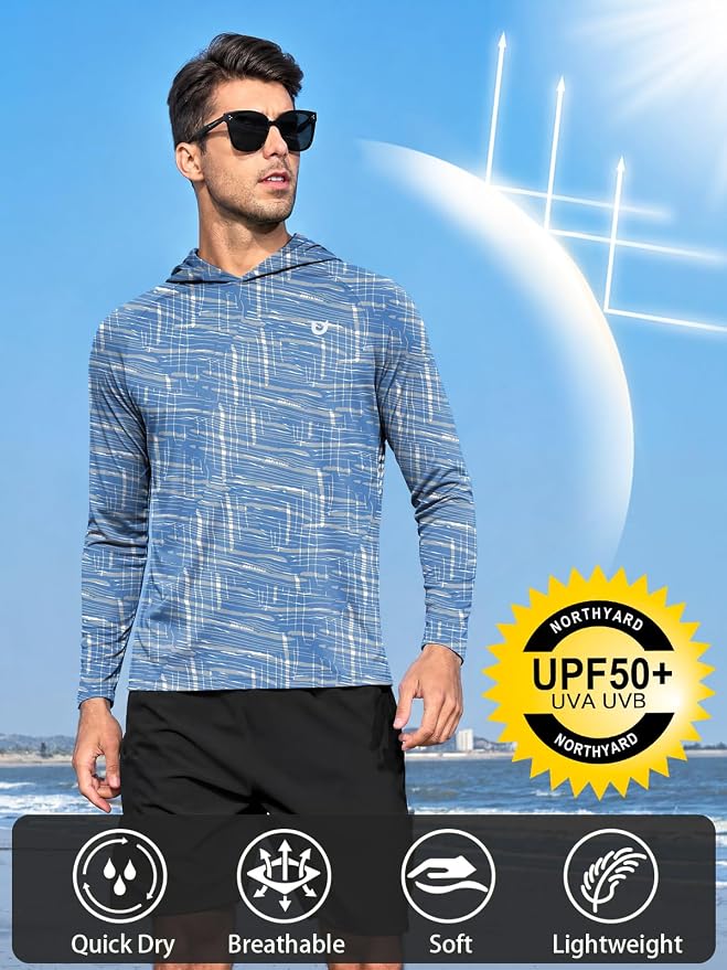 NORTHYARD Men's UPF 50+ Rash Guard Hoodie Long Sleeve Sun Protection Shirt Fishing Swim Beach Hiking Quick Dry Lightweight