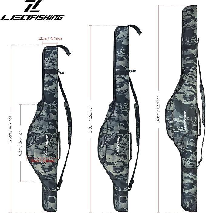LEOFISHING Portable Folding Fishing Pole Bag 3.94ft/4.59ft/5.25ft Fishing Rod and Reel Protective Case Fishing Tackle Storage Bags Carry Organizer Outdoor for Fishing 3 Size