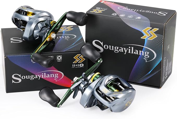 Sougayilang SY-200 Baitcasting Fishing Reel,11+1 Double Shielded Stainless Steel BB, 7 Button Magnetic Brakes, 7.6:1 Gear Ratio, 17.64 lbs of Smooth Drag