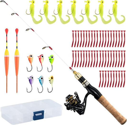 Dr.Fish Ice Fishing Rod and Reel Combo Ice Fishing Poles Gear Complete Kit Winter Spinning Pole and Reel Package Travel Jigs Lures Tackle
