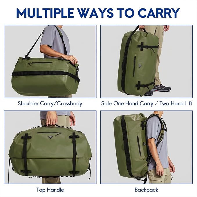 Haimont IPX7 Waterproof Roll-Top Dry Duffel Backpack | 60L/90L Sizes, 500D Tarpaulin, Welded Seams, Mesh Pockets, Boating & Kayaking