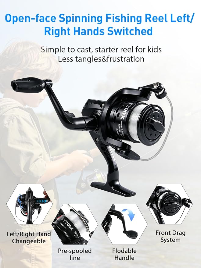 Fishing Pole Kit, Carbon Fiber Telescopic Fishing Rod and Reel Combo with Spinning Reel, Line, Bionic Bait, Hooks and Carrier Bag, Fishing Gear Set for Beginner Adults