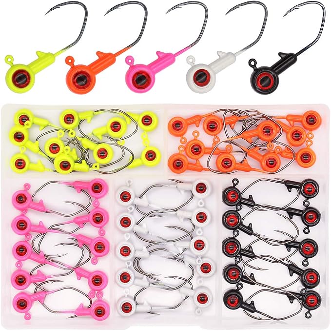 XFISHMAN Crappie-Jigs-Heads-Kit 1/8 1/16 1/32oz 50 Pack Panfish Fishing Jigs Lead Head Jig Hook Lure