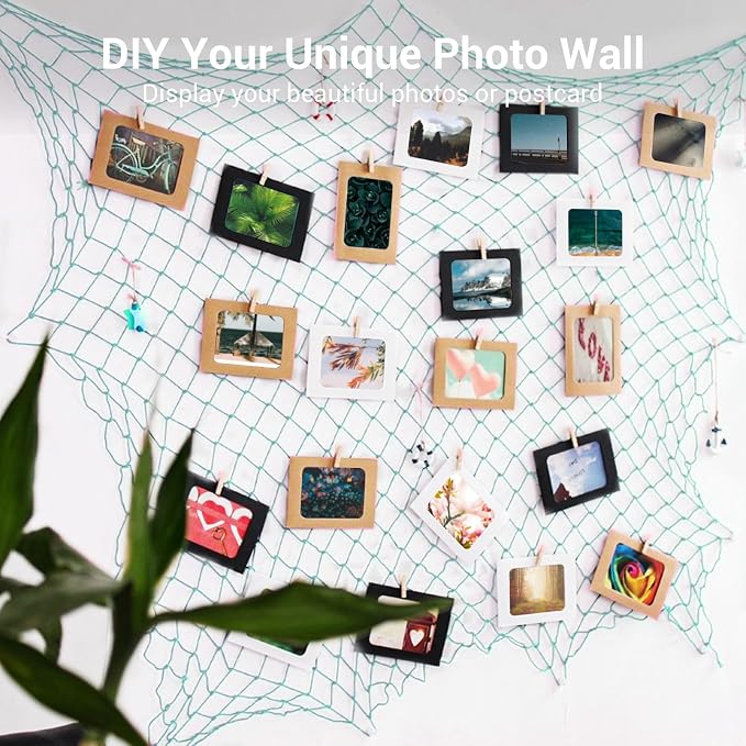 2 Pack Decoractive Fishing Net 80x40 Inch, 3mm Thickness Light Blue Natural Cotton Large Picture Wall Hanging Fish Net, Party Decorations Fishnet for Nautical Pirate Beach Mermaid Themed Party