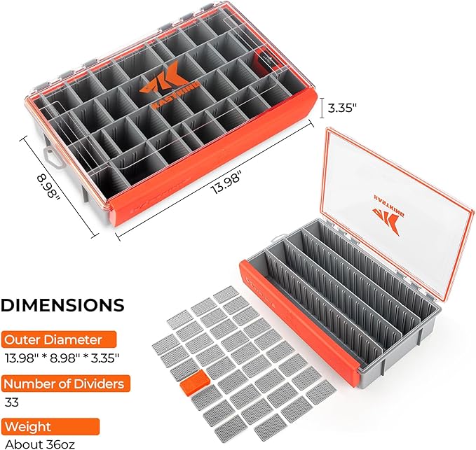 KastKing HyperSeal Waterproof Tackle Box, 3700 Deep Tackle Trays, Fishing Tackle Box Organizer With Removable Dividers, Fishing Gear & Fishing Accessories Storage, 2 Packs