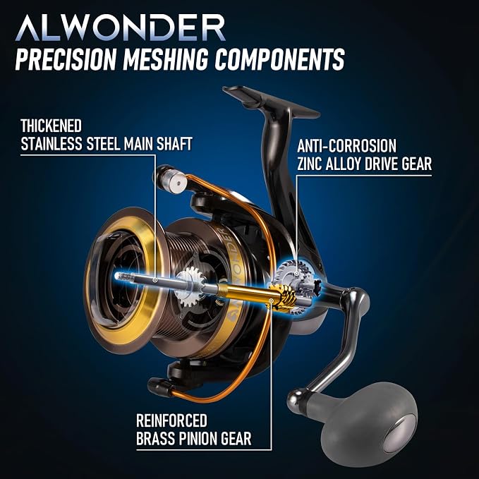 Alwonder Saltwater Spinning Reel 10000/11000 Surf Fishing Reel Graphite 11+1 Stainless Steel BBS 31LB Max Drag Heavy Duty Surf Casting Sea Offshore Catfish Long Cast Reel