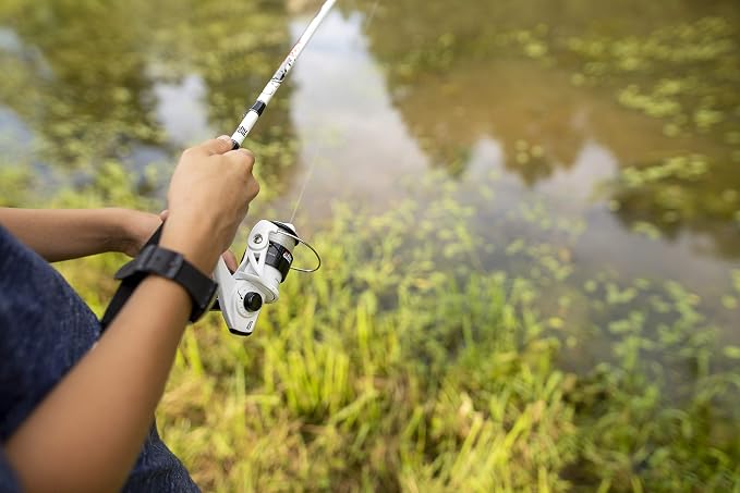 Abu Garcia 6’ Ike Dude Youth Fishing Rod and Reel Spinning Combo, 2-Piece Rod, Size 30 Reel, Right/Left Handle Position,White