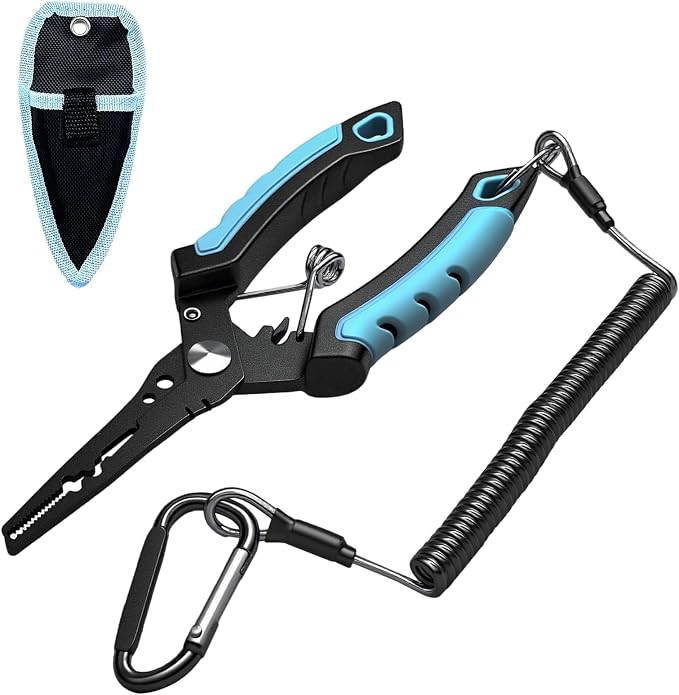 Keenjorika Multi-Function Fishing Pliers with Braided Line Cutter and Hook Remover, Ergonomic Stainless Steel Fishing Tool with Lanyard and Sheath, Outdoor Fishing Gear for Freshwater and Saltwater