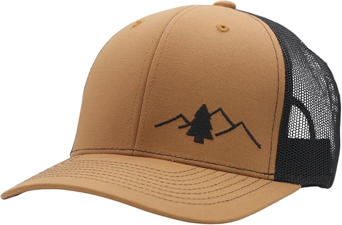 LINDO Trucker Hat [ Great Outdoors Design ] for Men and Women: Mid Profile Cap with Breathable Mesh Back and Adjustable Snap