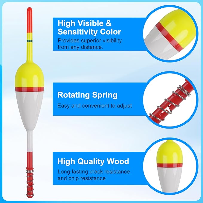 SILANON Wood Slip Bobbers Fishing Floats and Bobbers Spring Oval Stick Slip Floats for Crappie Catfish Trout Panfish Walleyes Fishing 5/10pcs