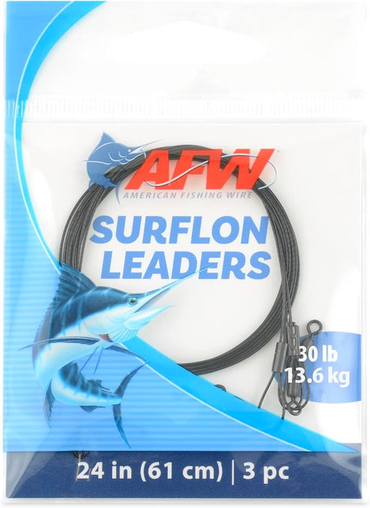 AFW Surflon Fishing Leaders – Black Nylon Coated Stainless Steel Wire, Swivel & Snap, 3 Pack, Variety Pack – Strong Leader Line for Catfishing & Toothy Game Fish
