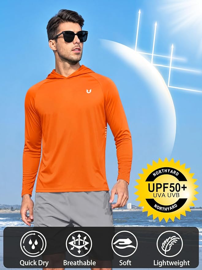 NORTHYARD Men's UPF 50+ Rash Guard Hoodie Long Sleeve Sun Protection Shirt Fishing Swim Beach Hiking Quick Dry Lightweight