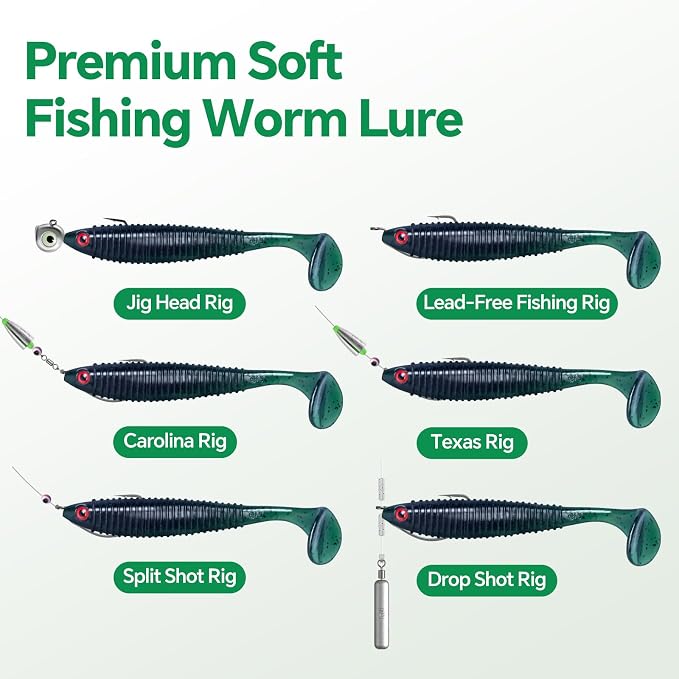 Clearance Bionics-Designed Durable Soft Plastic Fishing Lures Kit with Bonus Accessories, 3/4/5/6 Inch, 9-Type Lifelike Swimbaits in One Gear Set Included Tackle Box for Bass