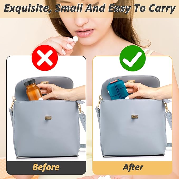 2 Pcs Travel Pill Organizer with Labels, Portable Travel Medicine Daily Pill Container Organizer 7 Day Pill Case Storage Vitamin Fish Oil (Blue & Gray, 320 Medicine Lables)