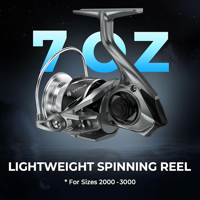 KastKing Verus Spinning Reel, Ultra-Lightweight 5oz Fishing Reel, 5.2:1/6.2:1 Gear Ratio, Aerodynamic Reel Rotor, 10+1 Stainless Steel Bearings, Lightweight Nylitech Body&Rotor, Carbon Fiber Drag